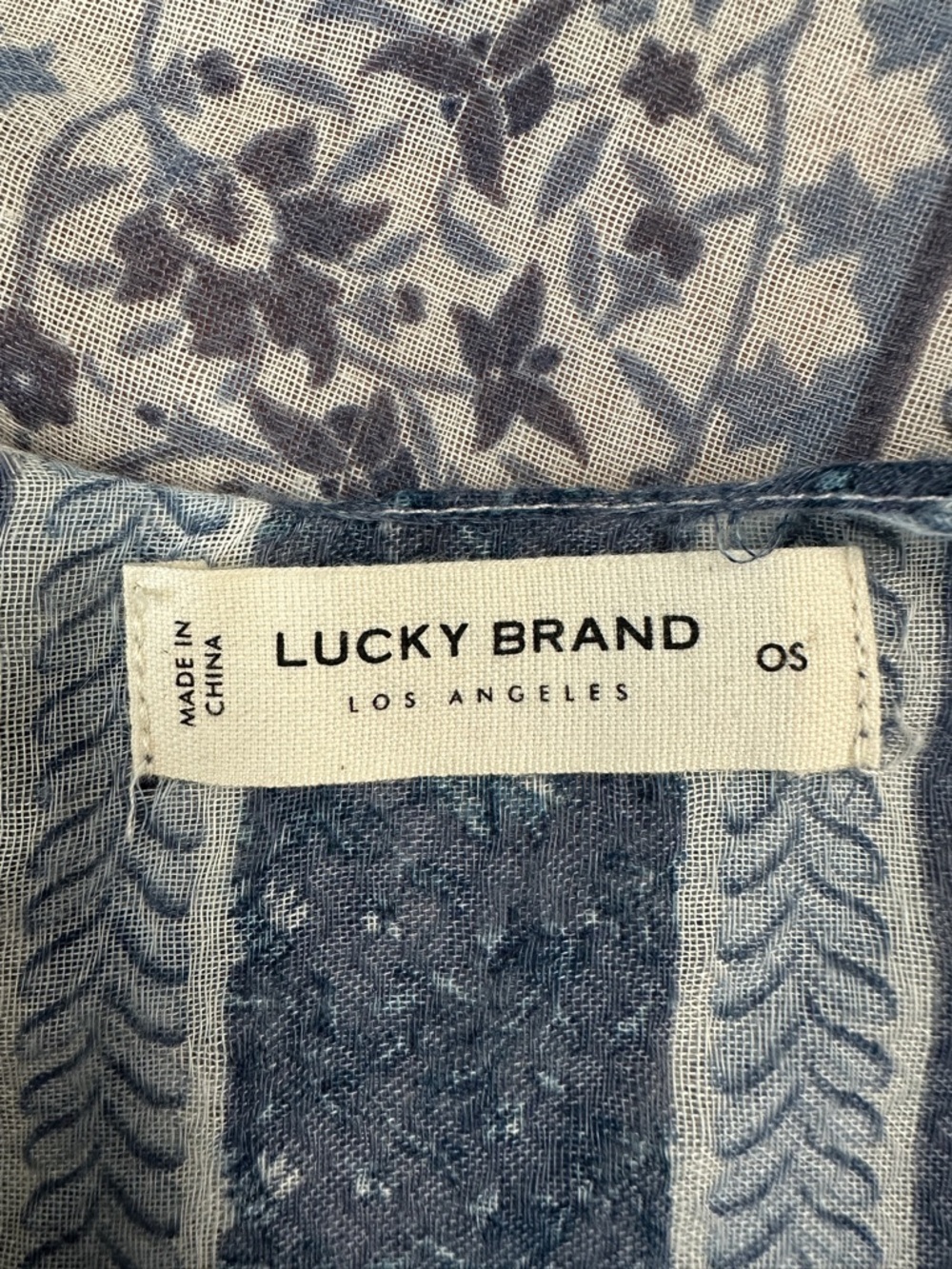 Lucky Brand Easy Printed Kimono blue white boho floral flowy festival One Size - Picture 10 of 10